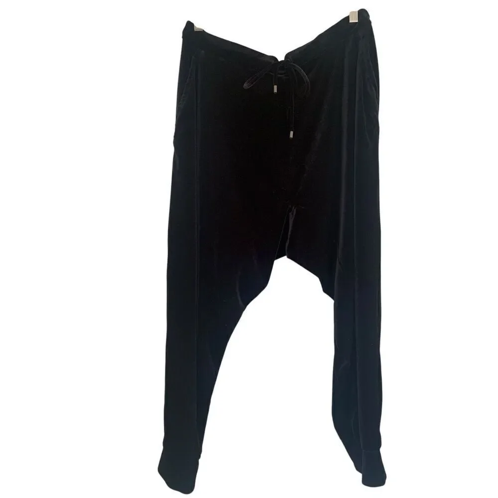 Eileen Fisher Black Stretch Velvet Drawstring Pants, Large
